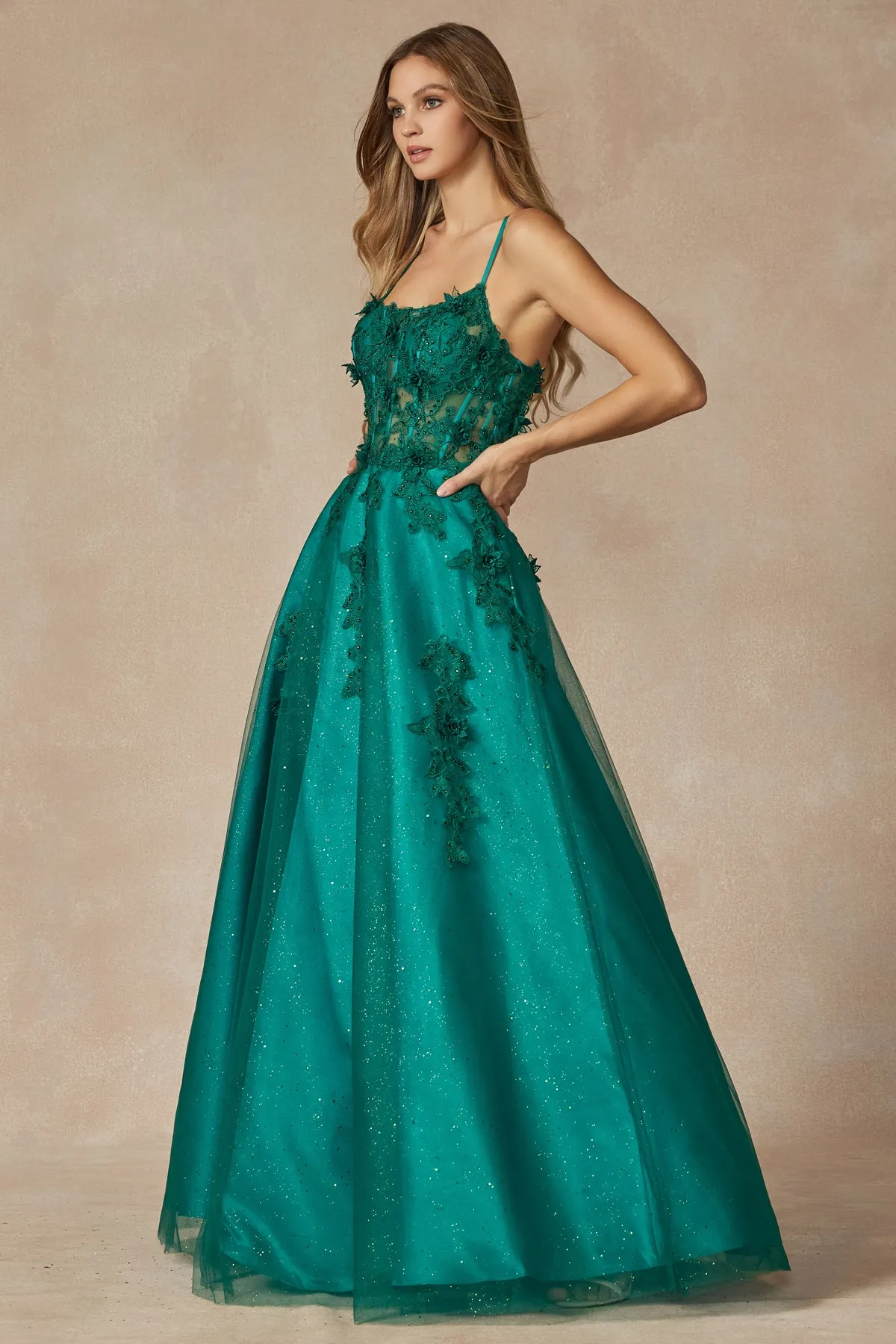 3D Flower Corset Bodice A Line Prom Gown JT285
