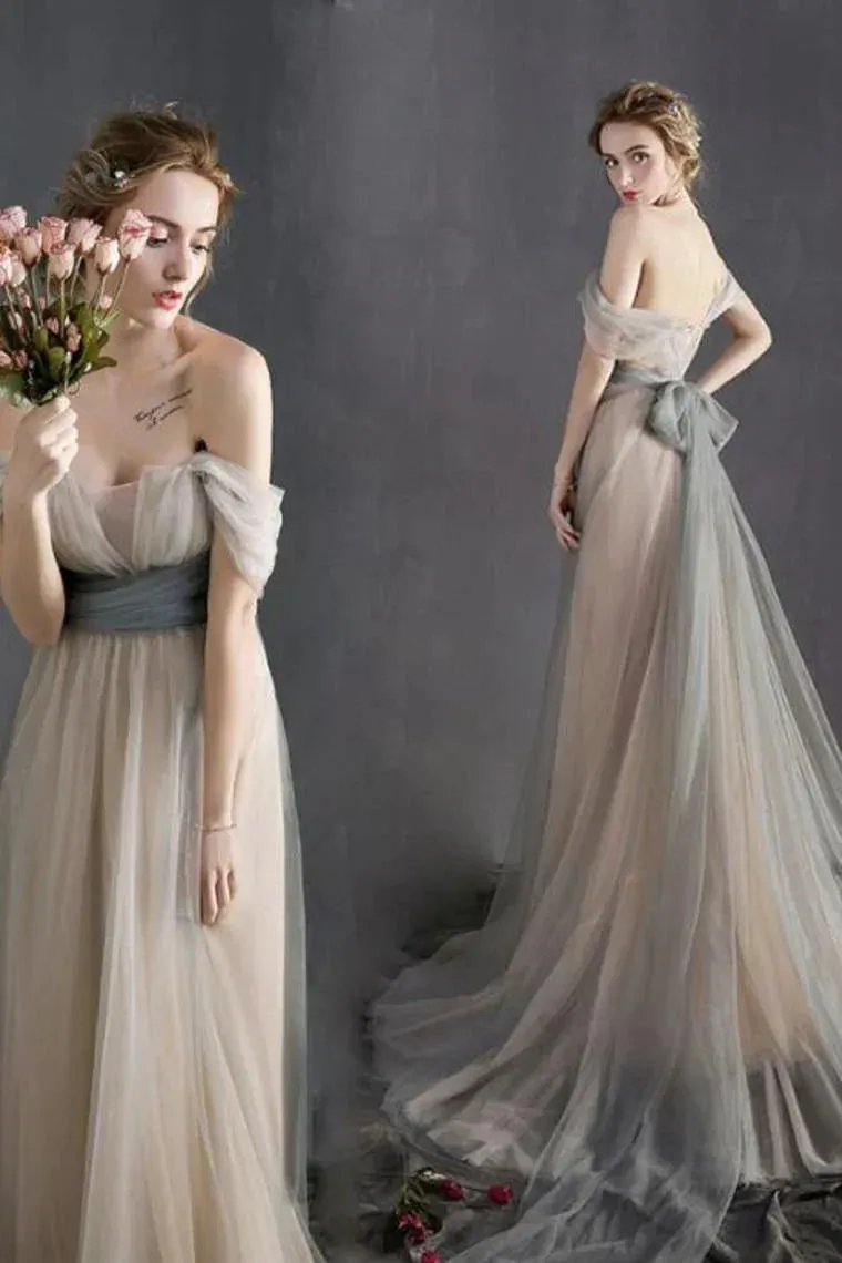 A-Line Fairy Prom Dresses Floor-Length Bowknot Sexy Evening Dress