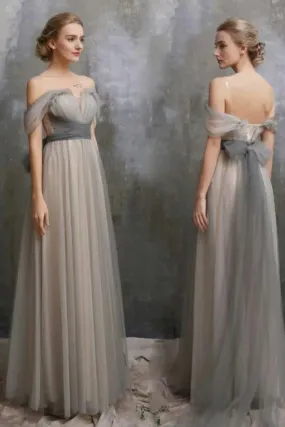 A-Line Fairy Prom Dresses Floor-Length Bowknot Sexy Evening Dress