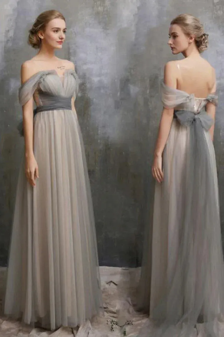 A-Line Fairy Prom Dresses Floor-Length Bowknot Sexy Evening Dress