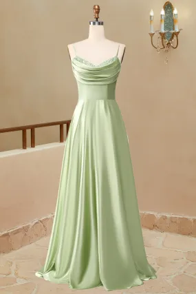 A-Line Long Simple Satin Sleeveless Evening Dress Prom Dresses Sexy