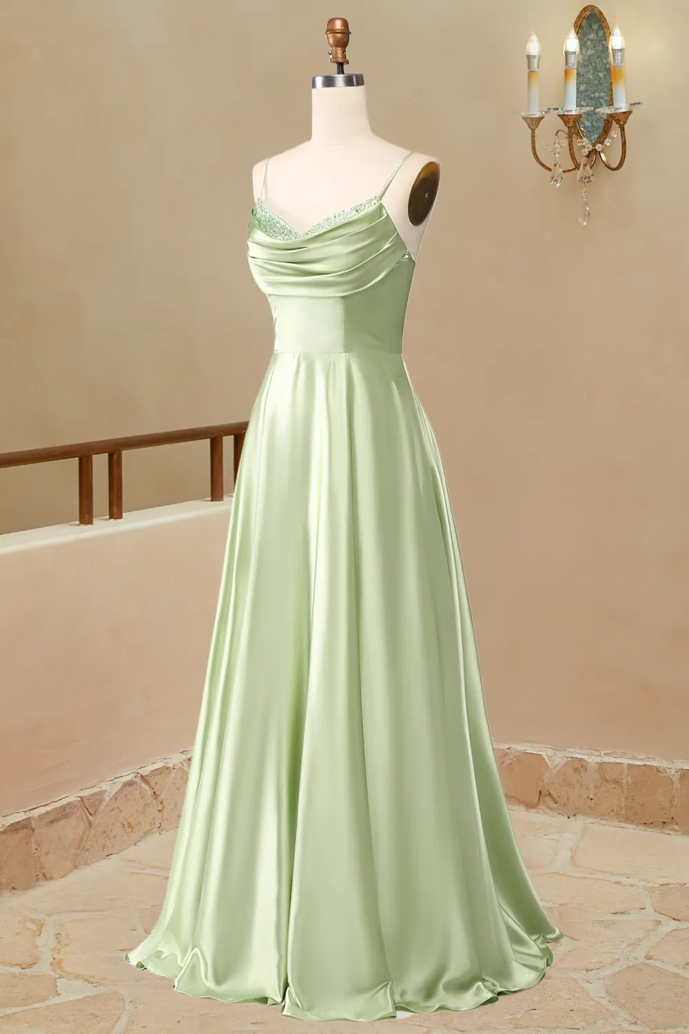 A-Line Long Simple Satin Sleeveless Evening Dress Prom Dresses Sexy