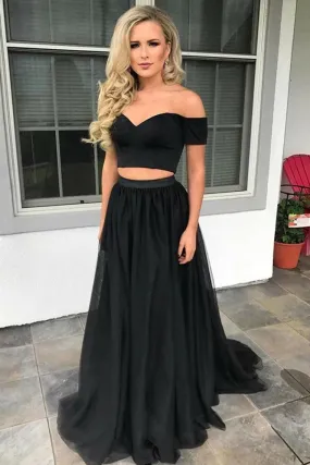 A-Line Prom Dresses Modest Off The Shoulder Two Piece Simple