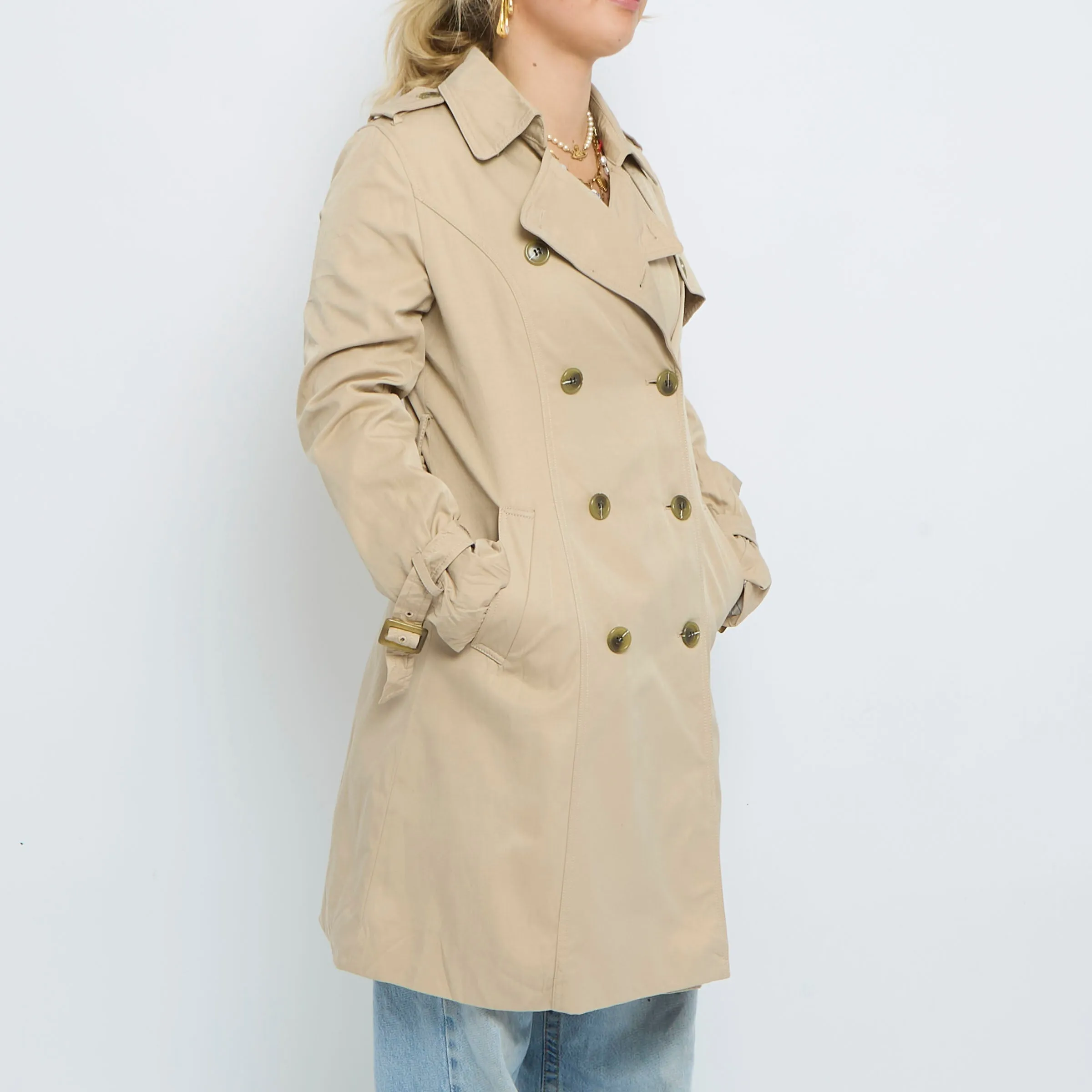 Beige Stripe Lining Trench Coat - M