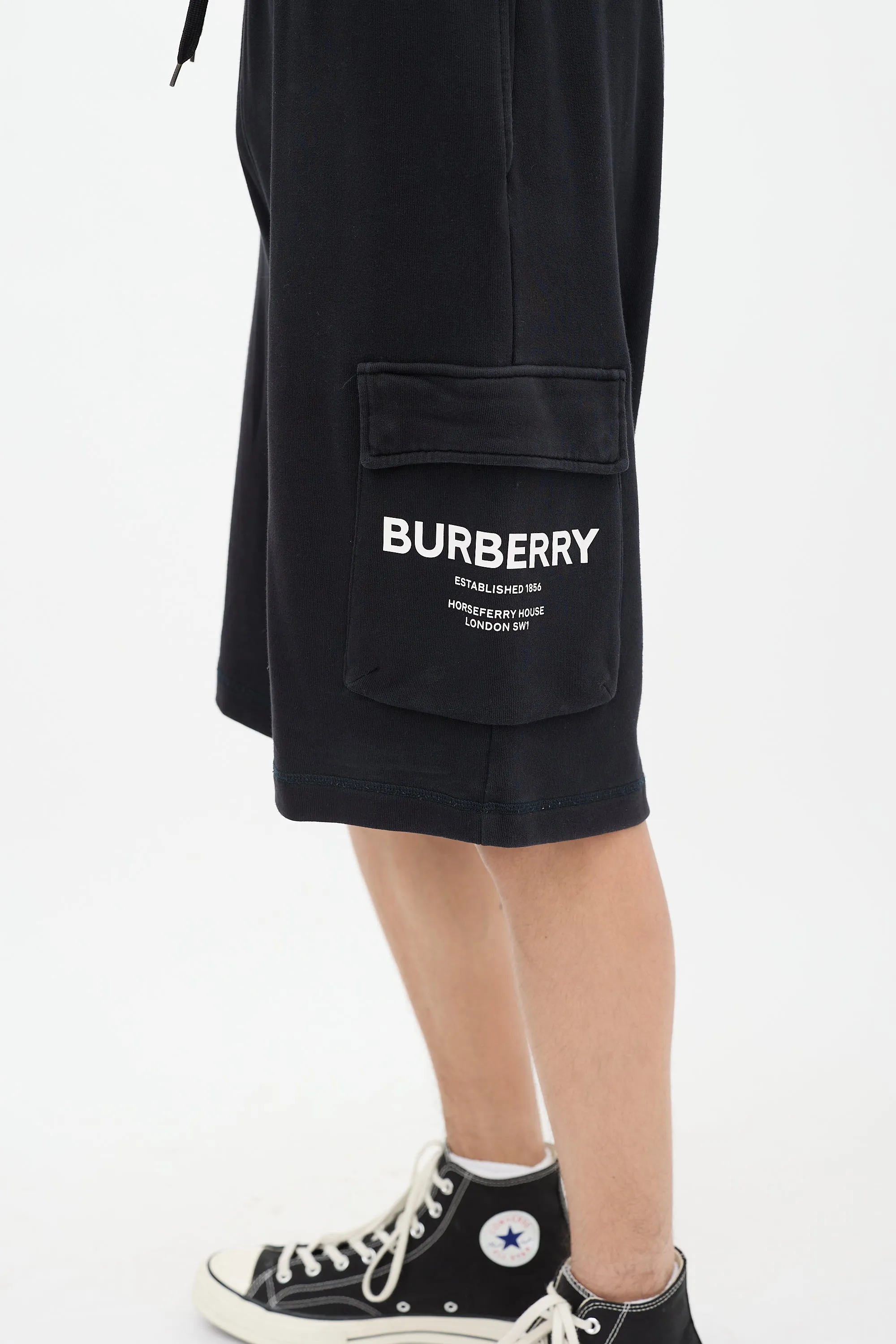 Black Cotton Logo Pocket Shorts