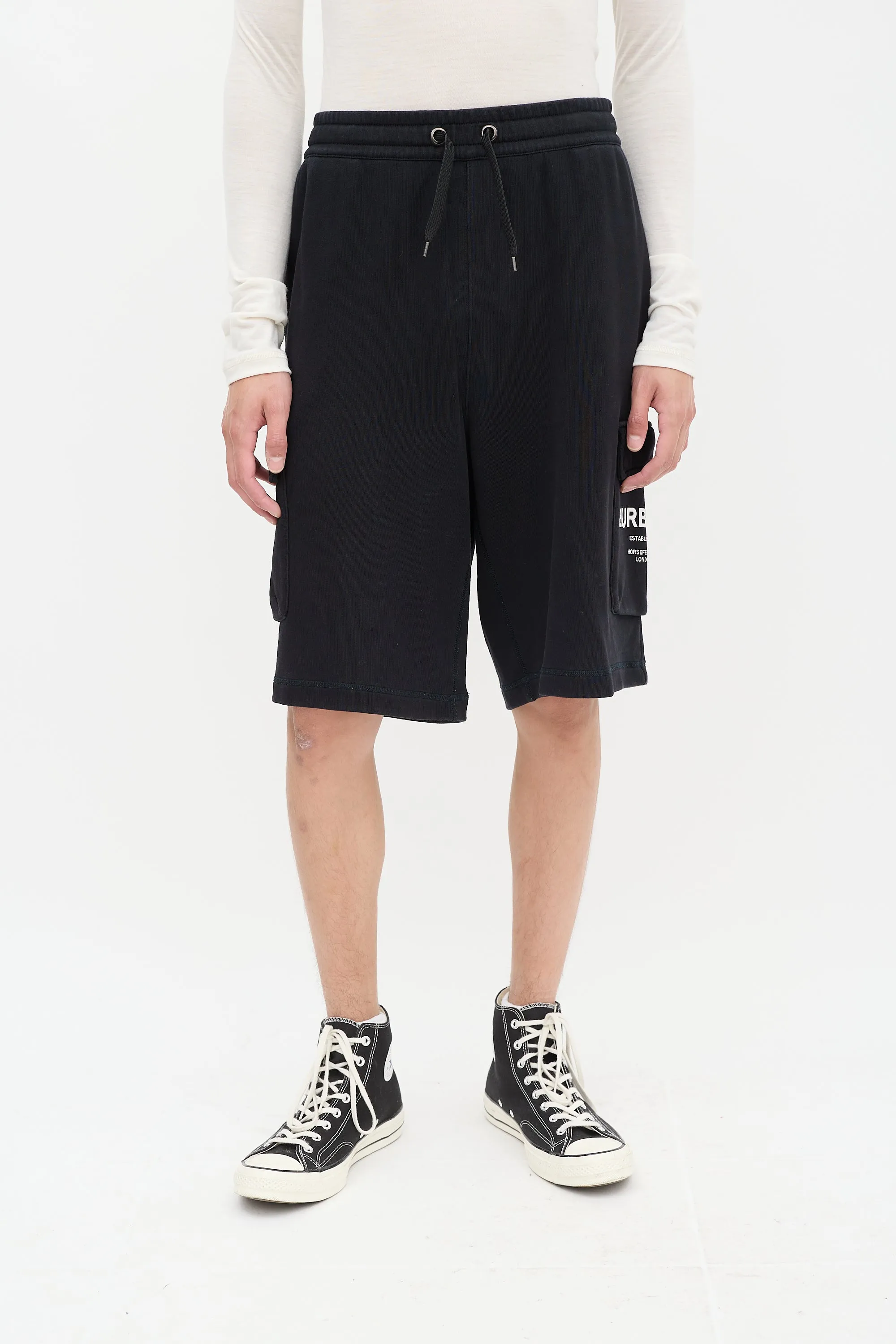 Black Cotton Logo Pocket Shorts