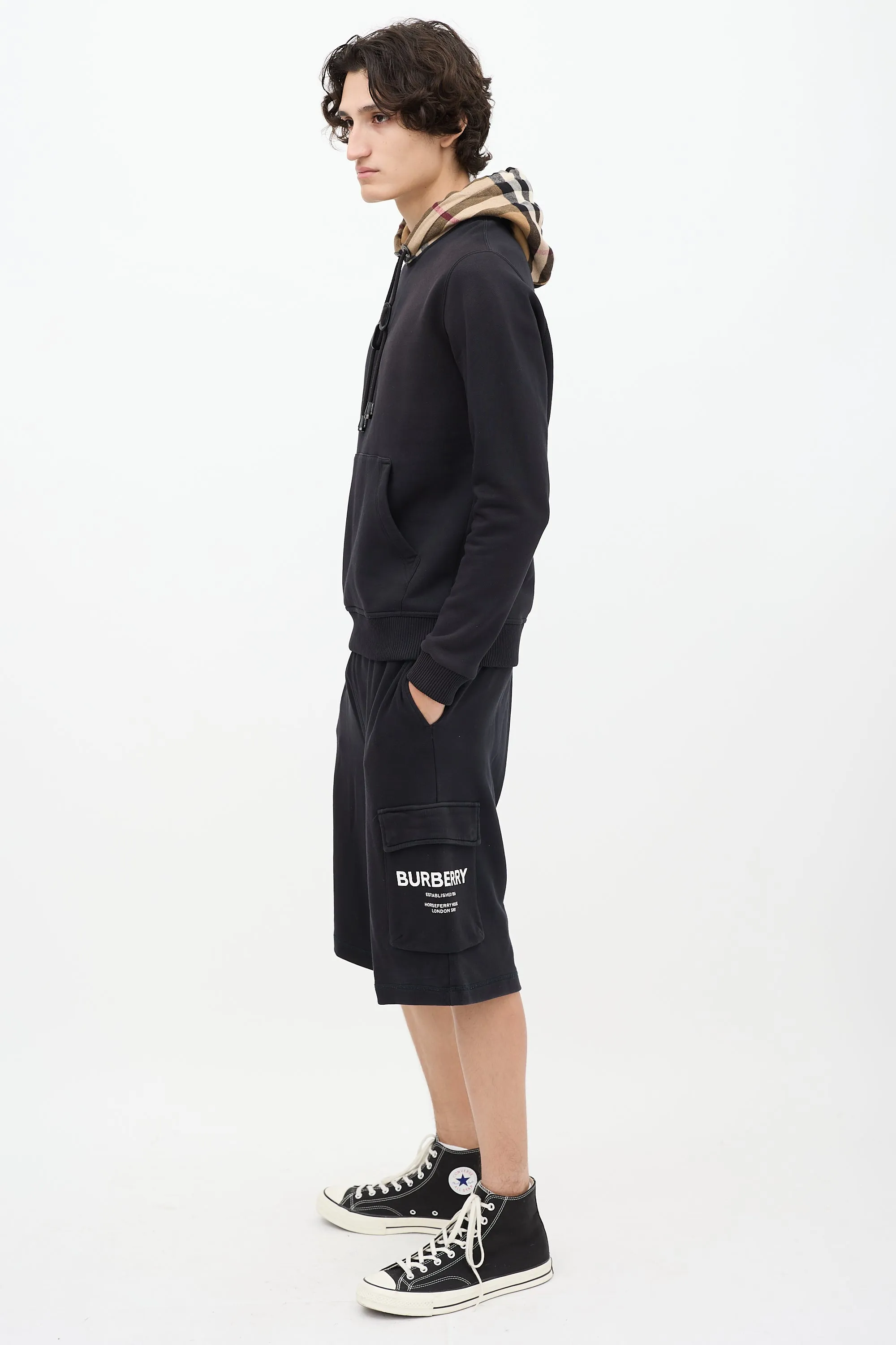 Black Cotton Logo Pocket Shorts