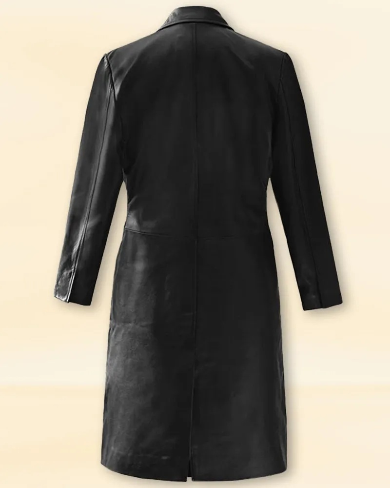 Black Long Leather Coat Worn By Margot Robbie