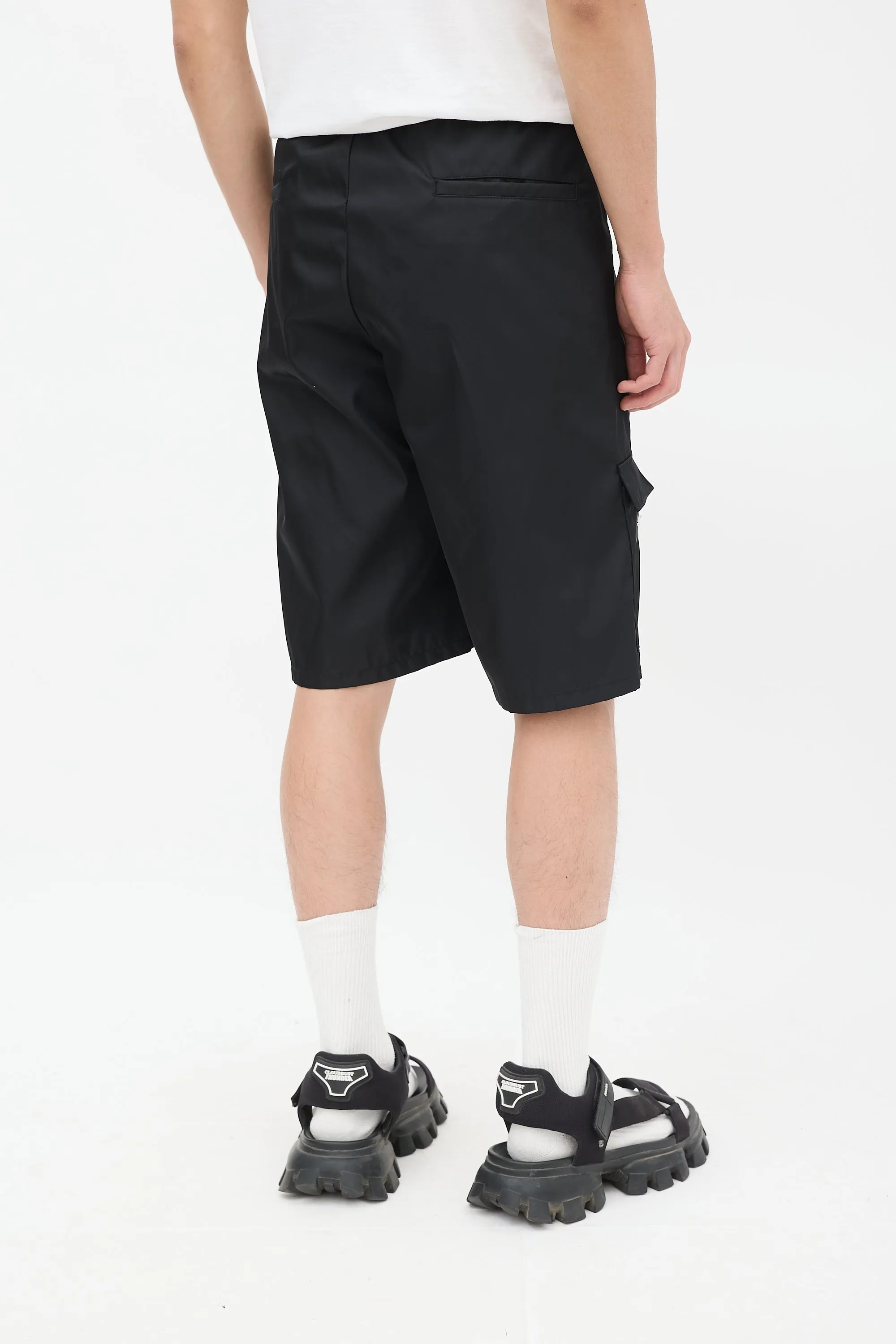 Black Nylon Cargo Mid Length Shorts