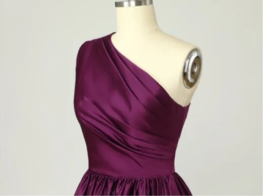 Charming A-Line Satin One Shoulder Purple Prom Dresses With Side Split Sexy Evening Dresses