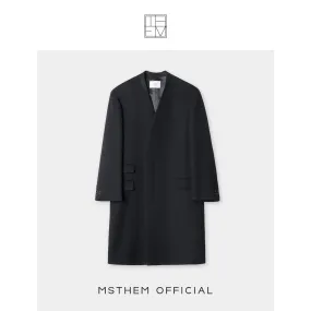 Collarless Long Overcoat
