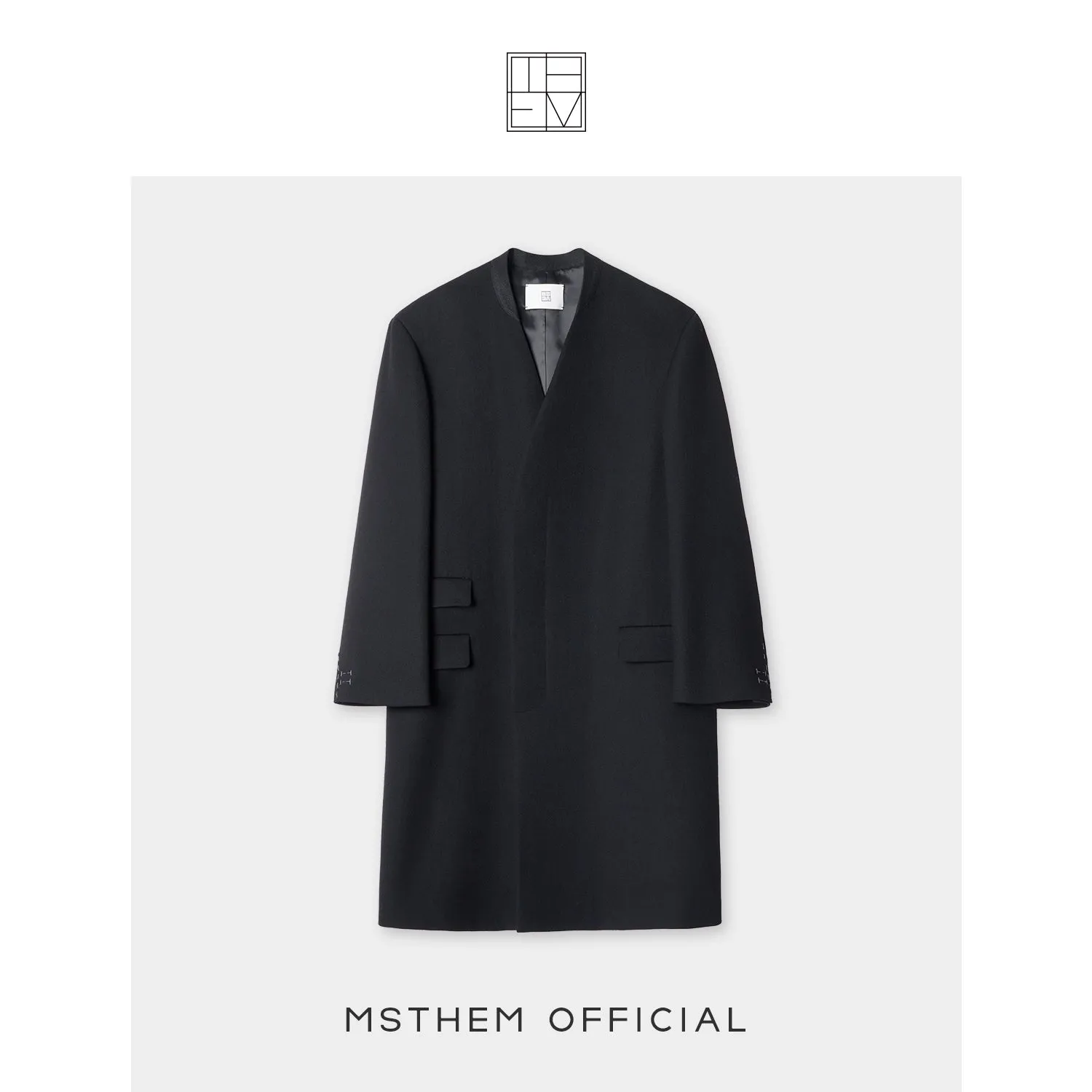 Collarless Long Overcoat