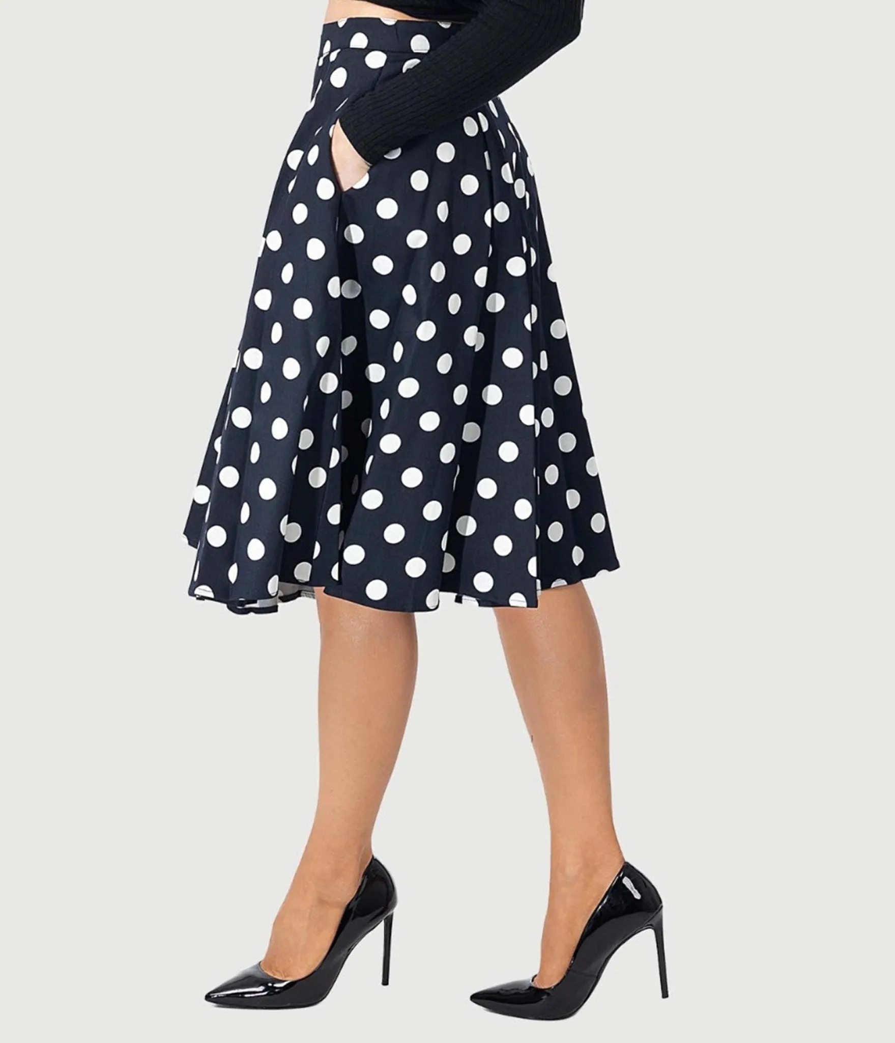 Eva Rose 1950s Black & White Polka Dot Flare Skirt