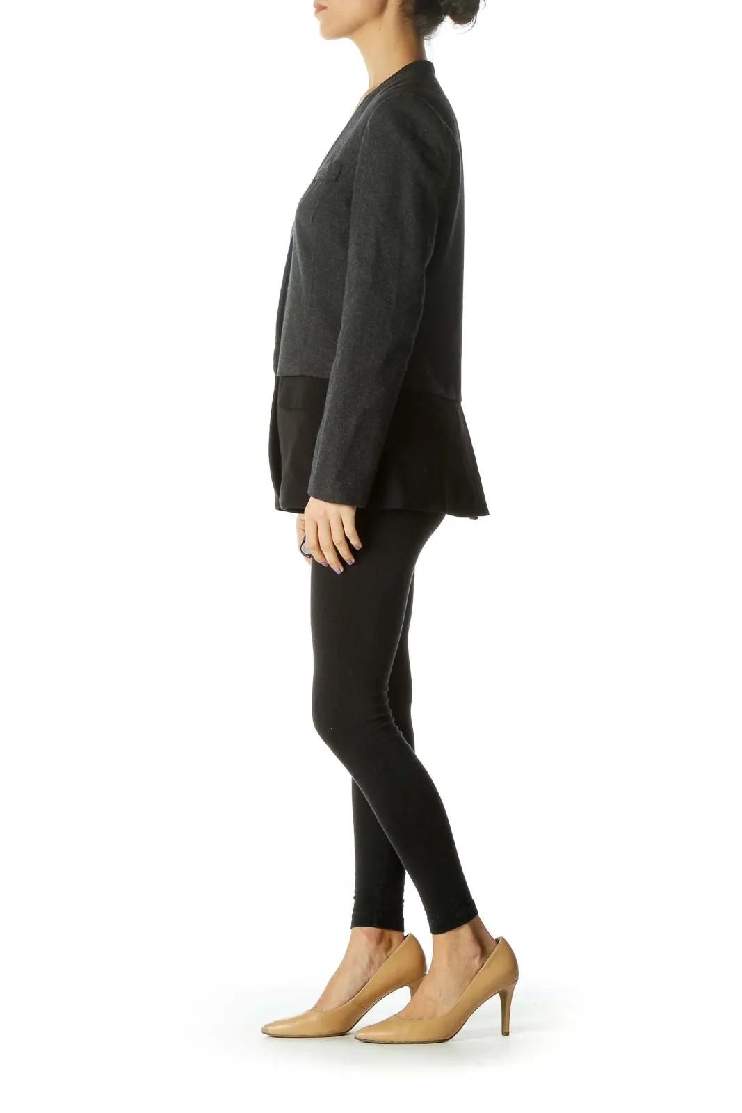 Gray Deep V-neck Blazer