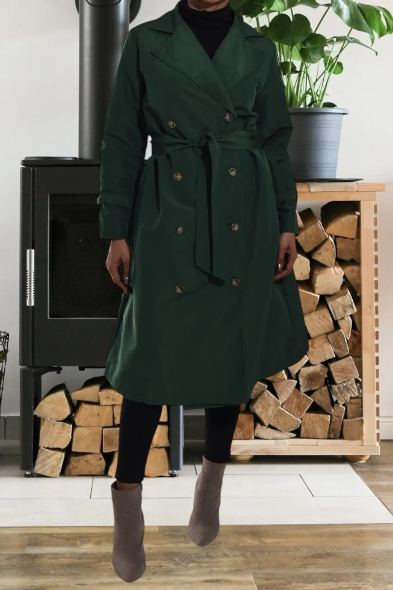 Green Lined Trench Coat