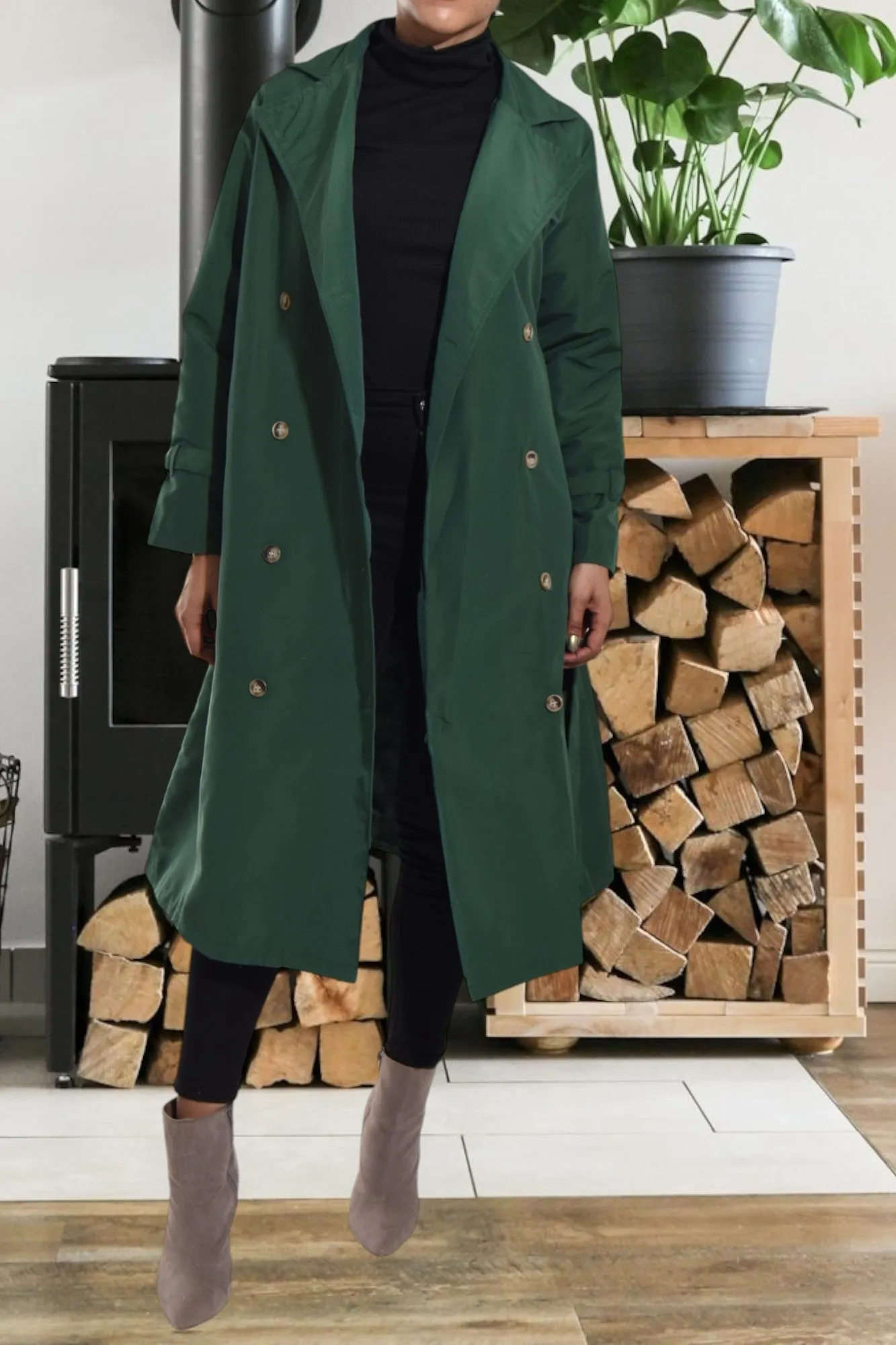 Green Lined Trench Coat