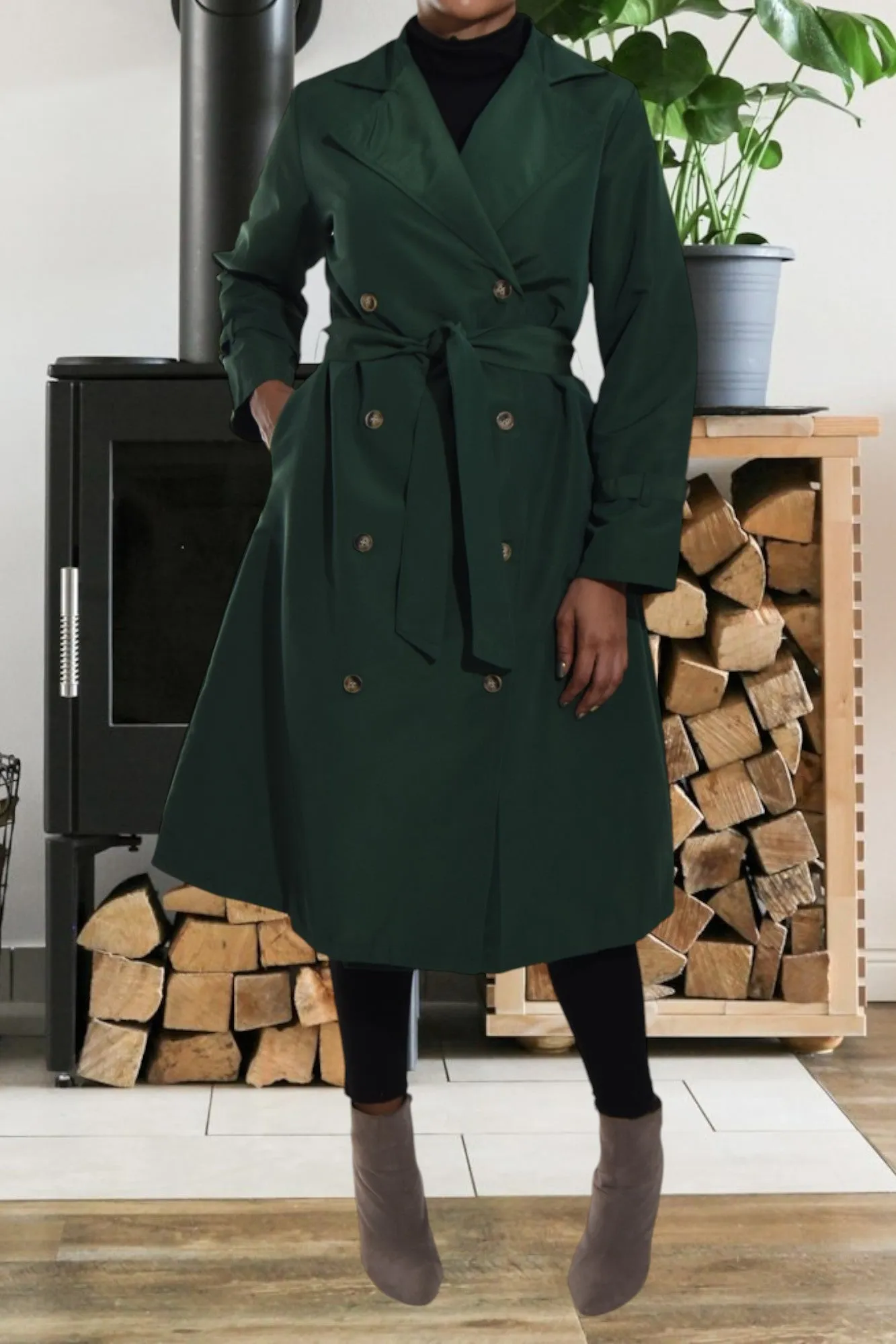 Green Lined Trench Coat