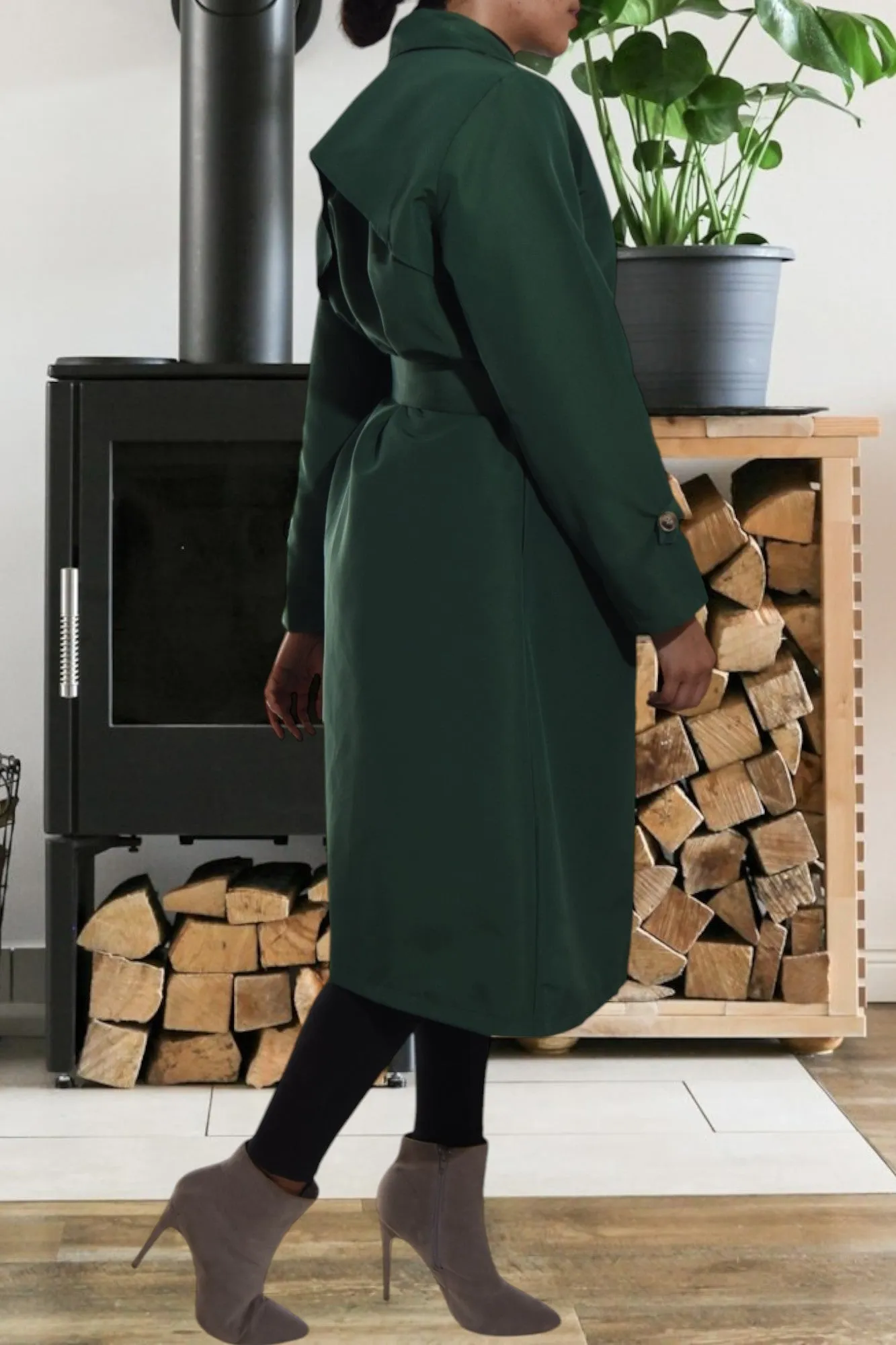 Green Lined Trench Coat