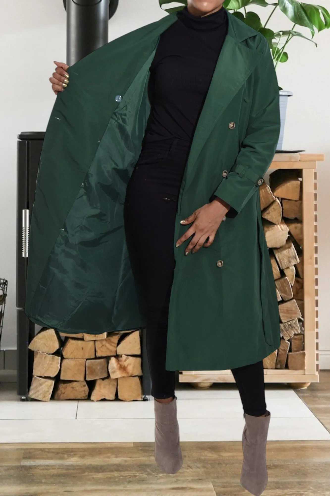 Green Lined Trench Coat