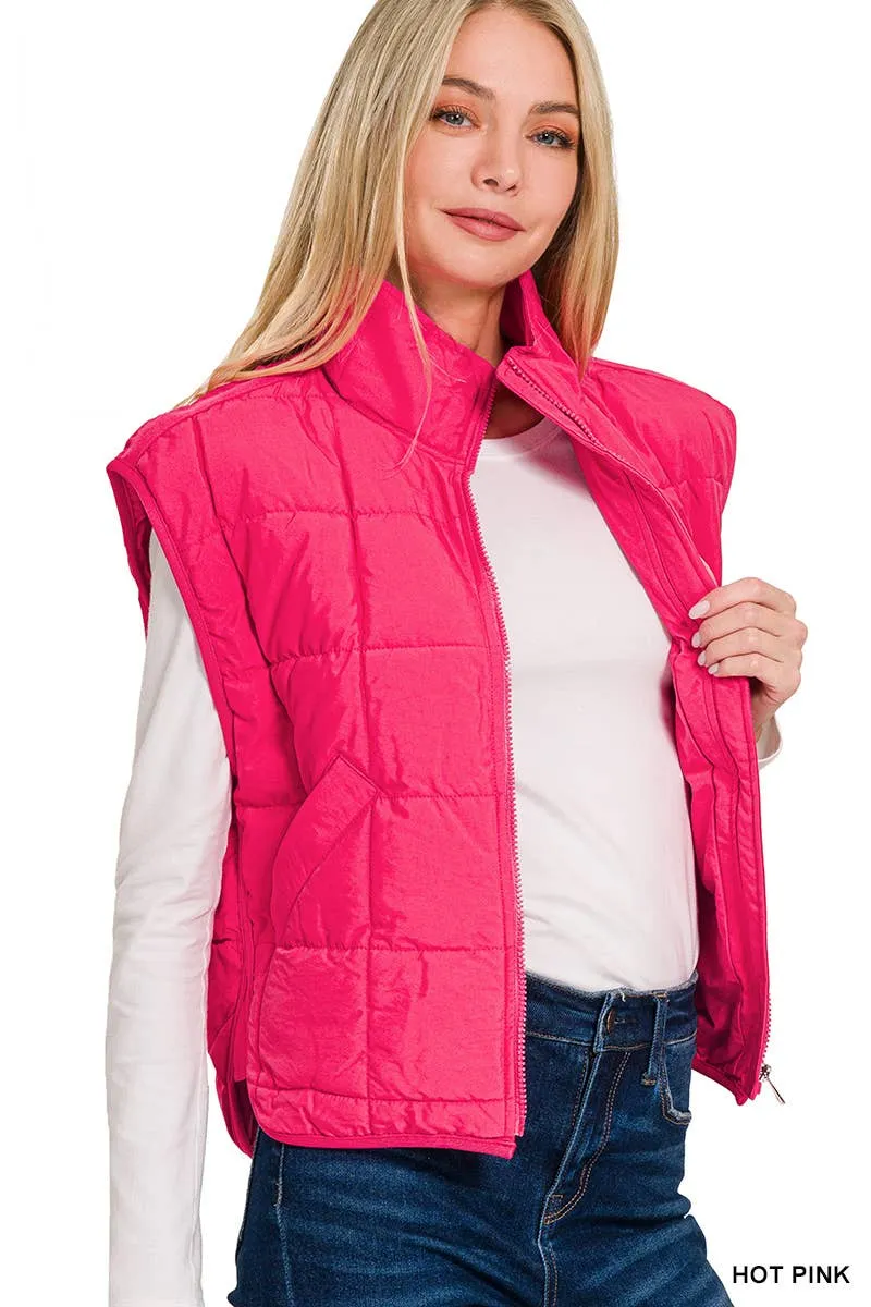 High Neck Puffer Vest: BLACK / 2-2-2 (S-M-L)