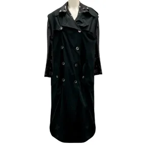 Junya Watanabe Comme des Garcons Black Sequined Double Breasted Cotton Trench Coat