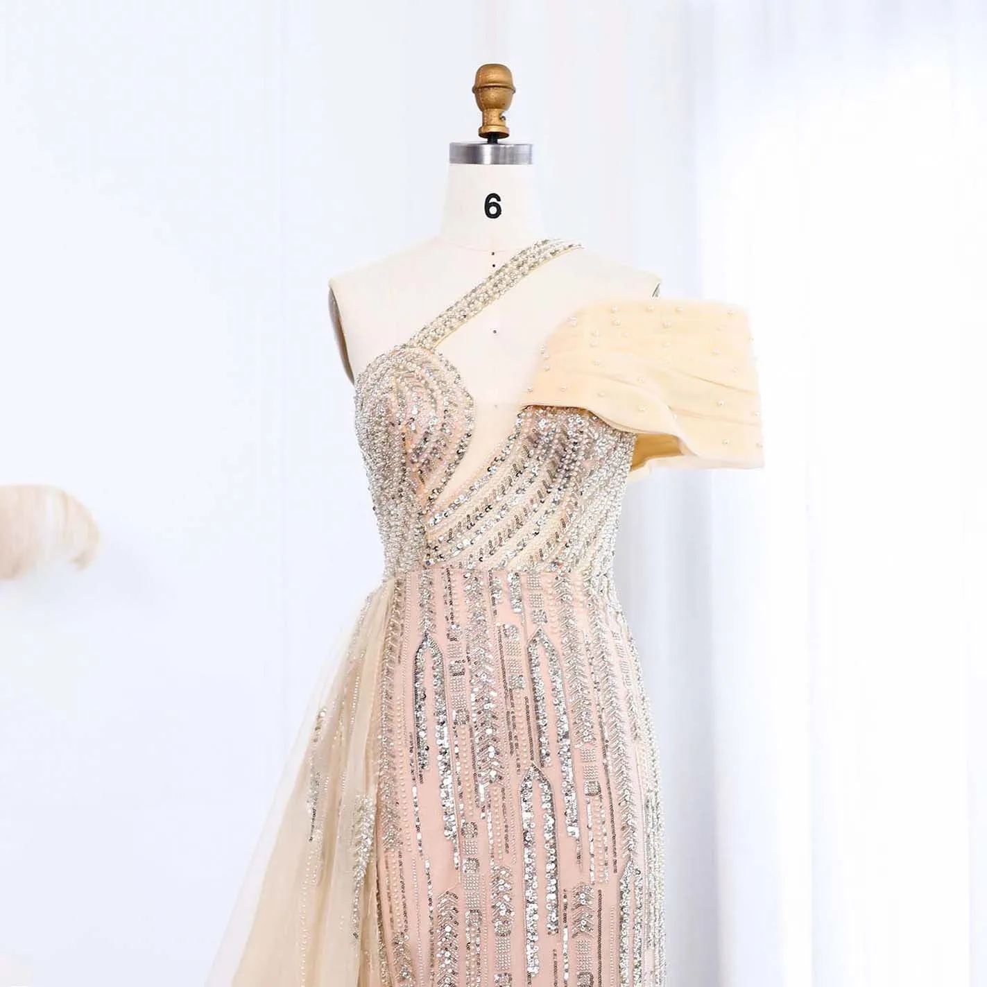 Luxury One Shoulder Blue Evening Dress with Side Skirt SS023
