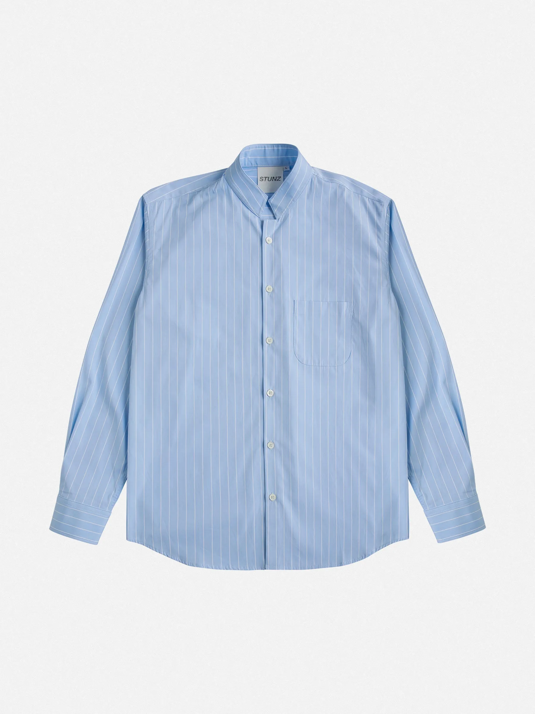 Mandarin Collar Regular Fit in Baby - Blue With White Stripes
