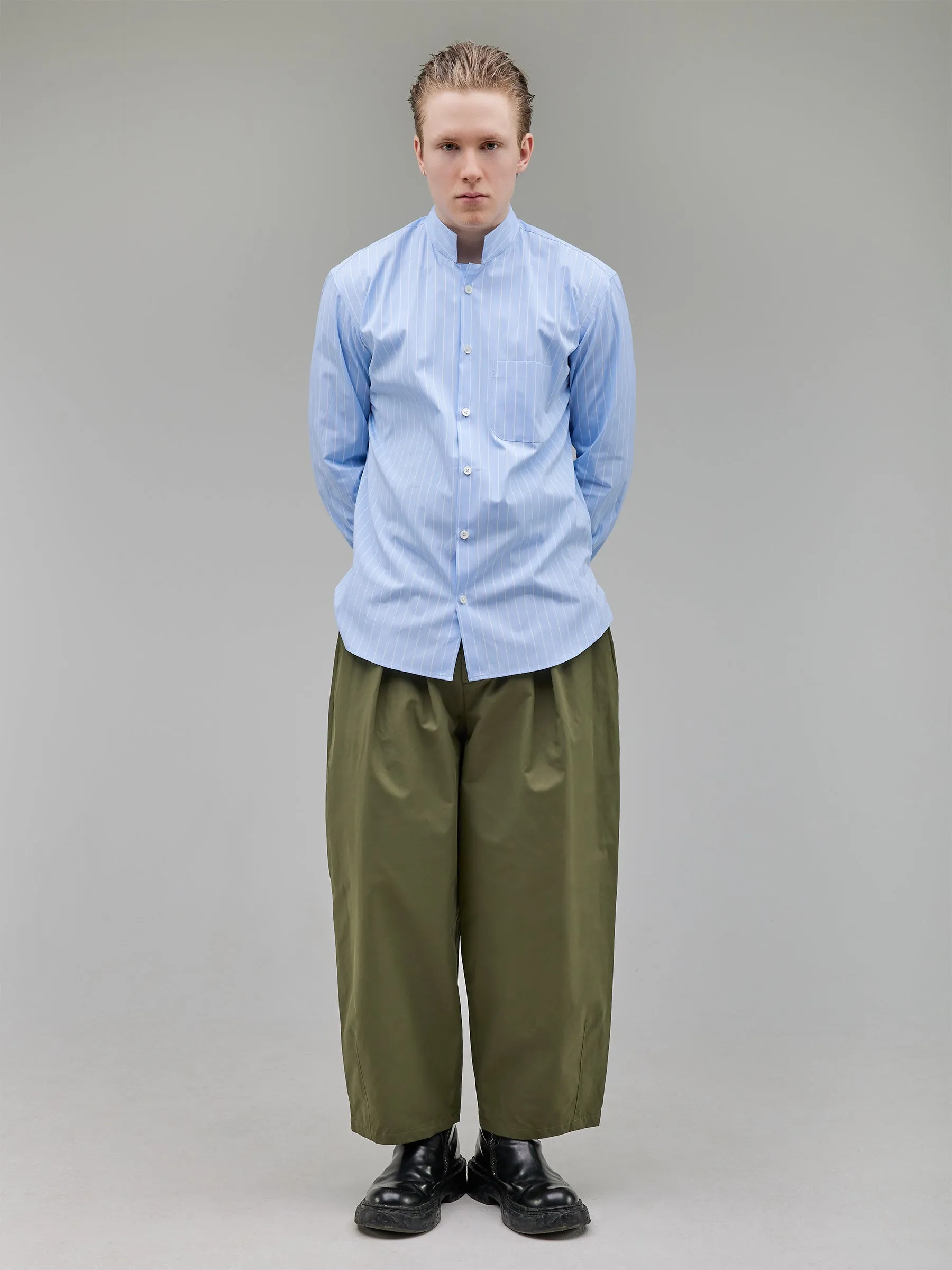 Mandarin Collar Regular Fit in Baby - Blue With White Stripes