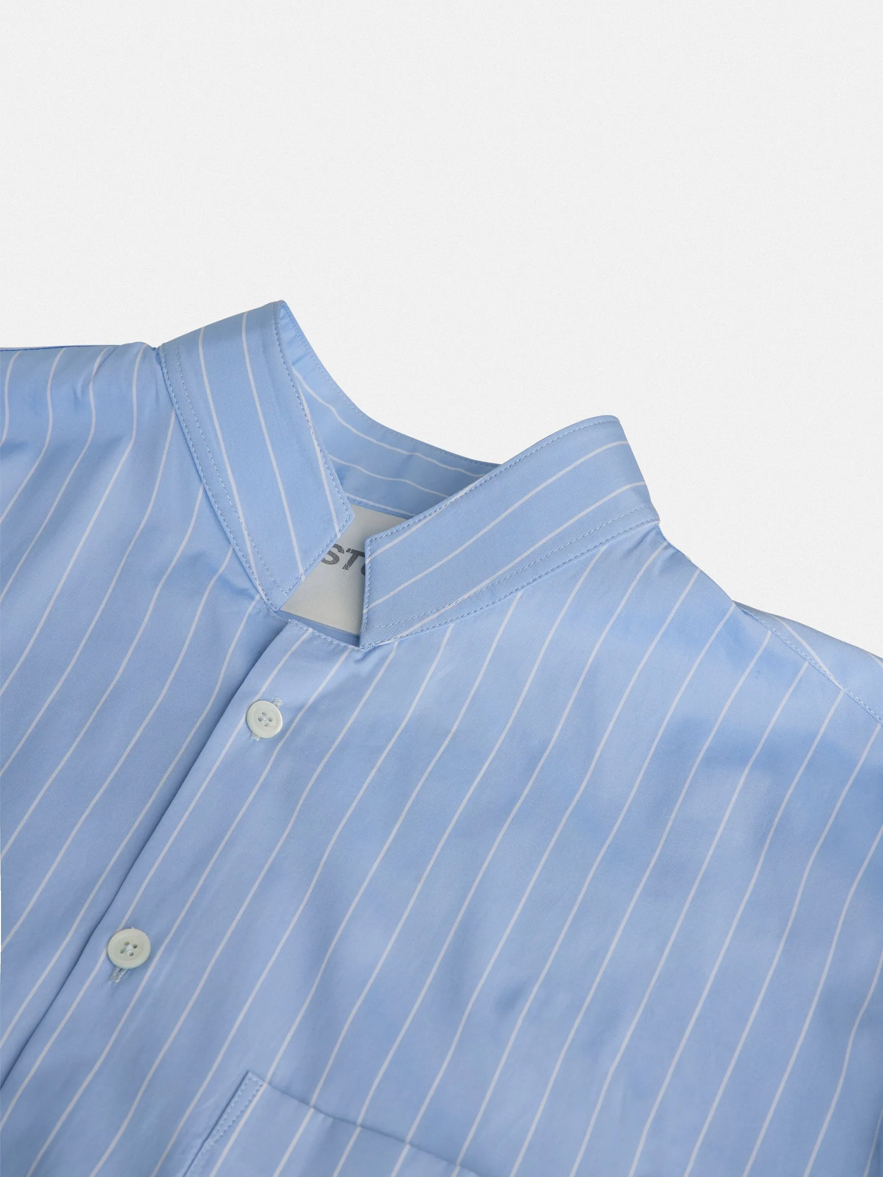 Mao Collar Regular Fit in Baby - Blue With White Stripes