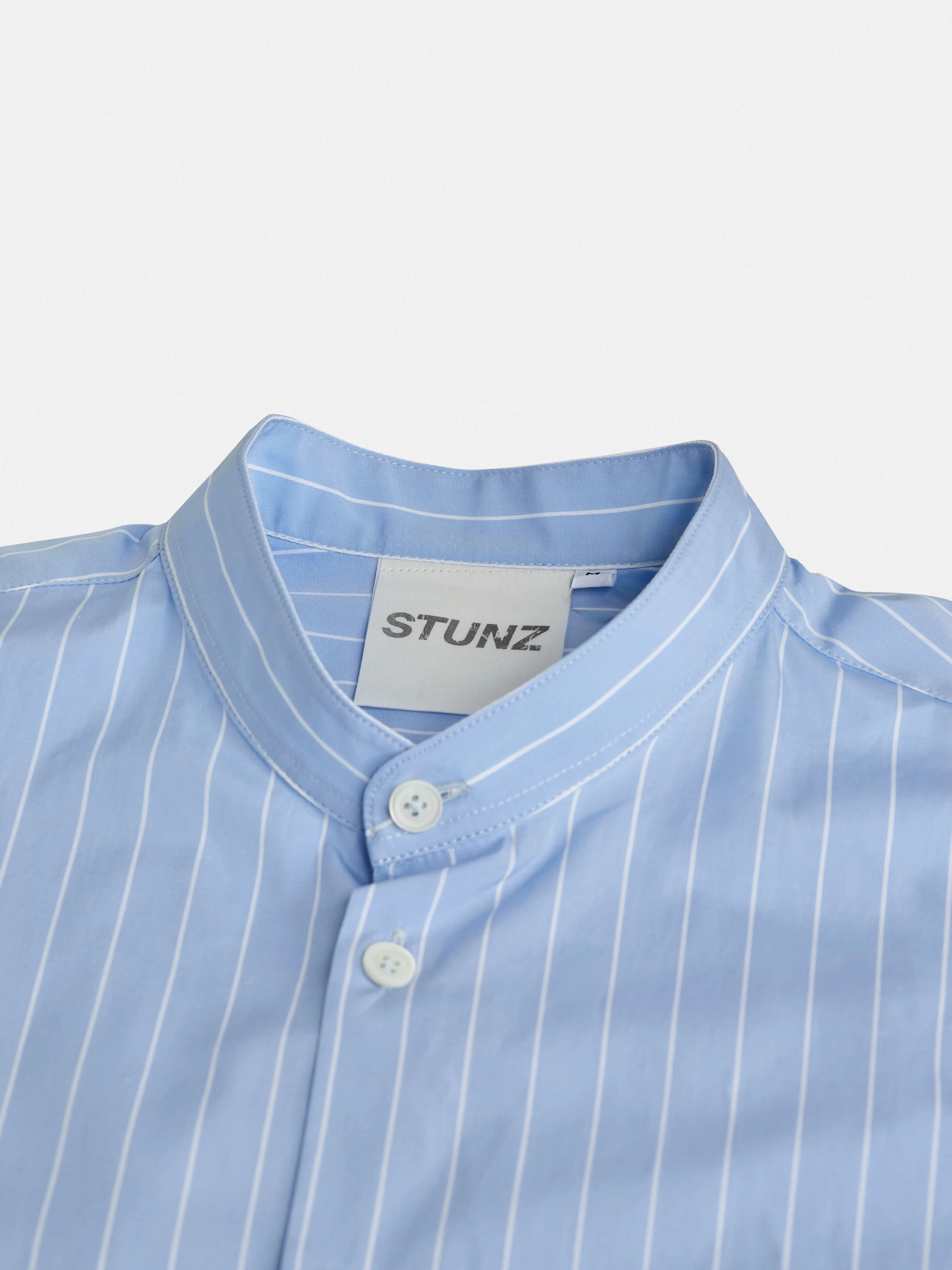 Mao Collar Regular Fit in Baby - Blue With White Stripes