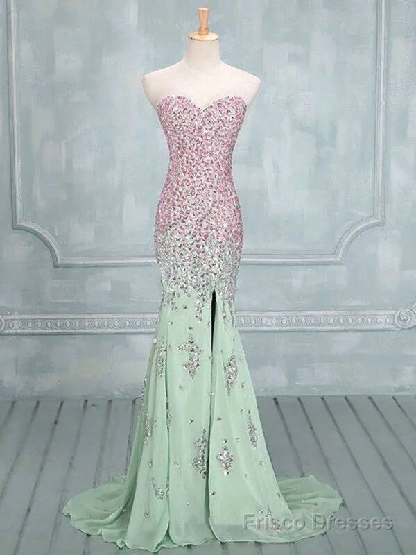 Mermaid Sweetheart Neck Colorful Long Prom Dresses, Formal Dresses