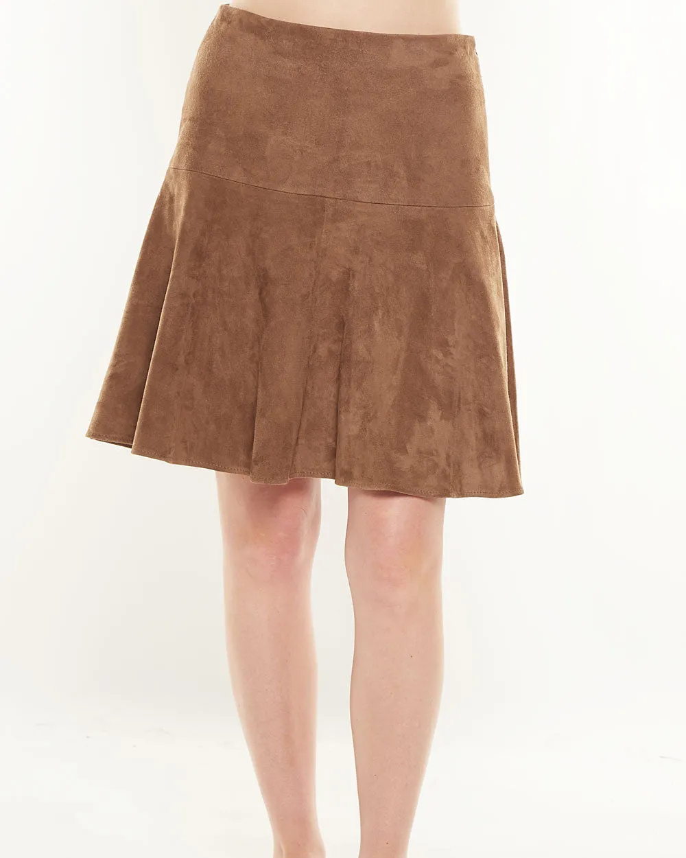 Mocha Suede Fit and Flare Mini Skirt