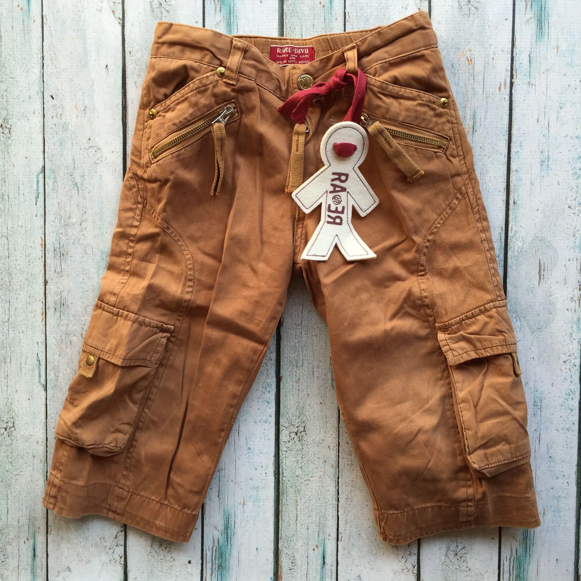 NWT - RA-RE Italian Boys Mustard Long Cargo Shorts - Size 4