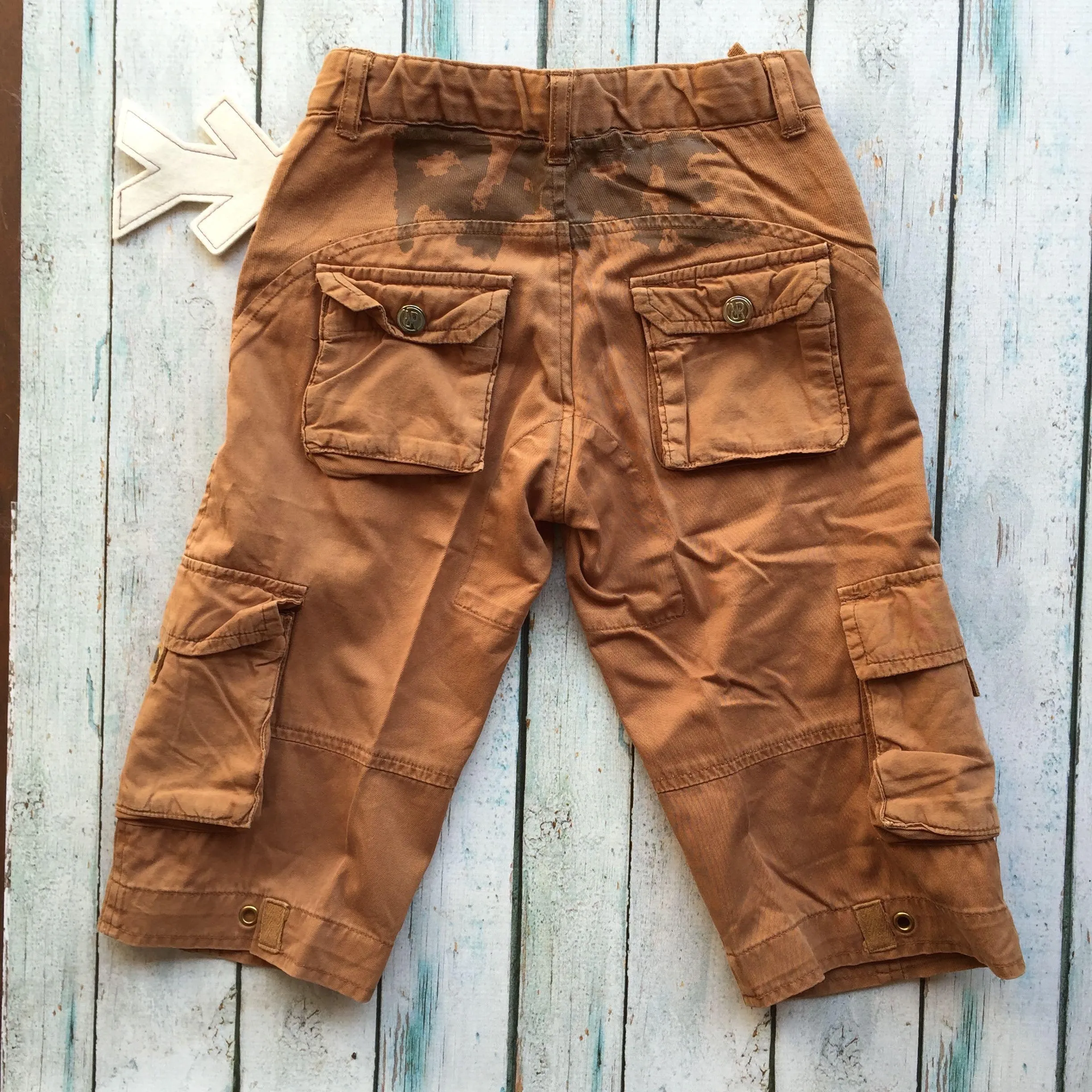 NWT - RA-RE Italian Boys Mustard Long Cargo Shorts - Size 4