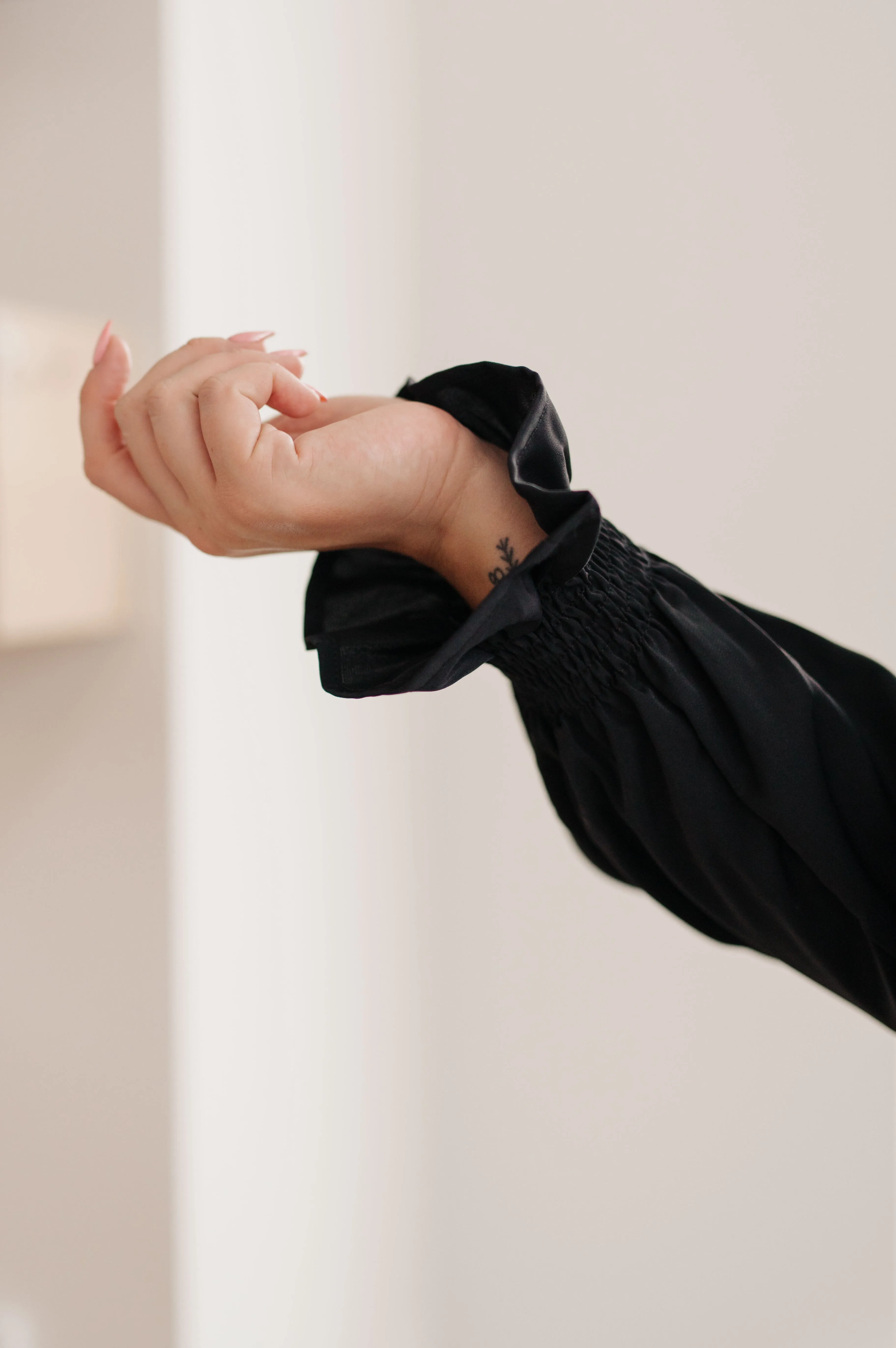 Smocked Sleeve Blouse in Black