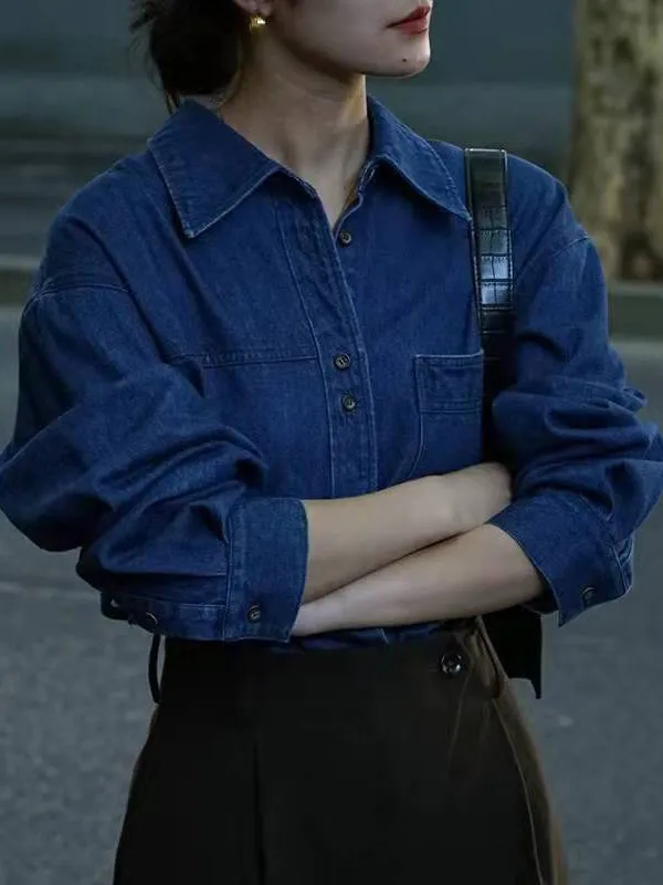 Split-Joint Long Sleeves Loose Lapel Blouses
