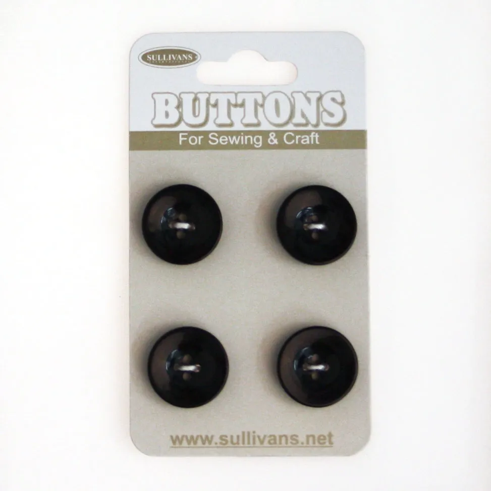 Sullivans Concave Button 4pc, Black- 15mm