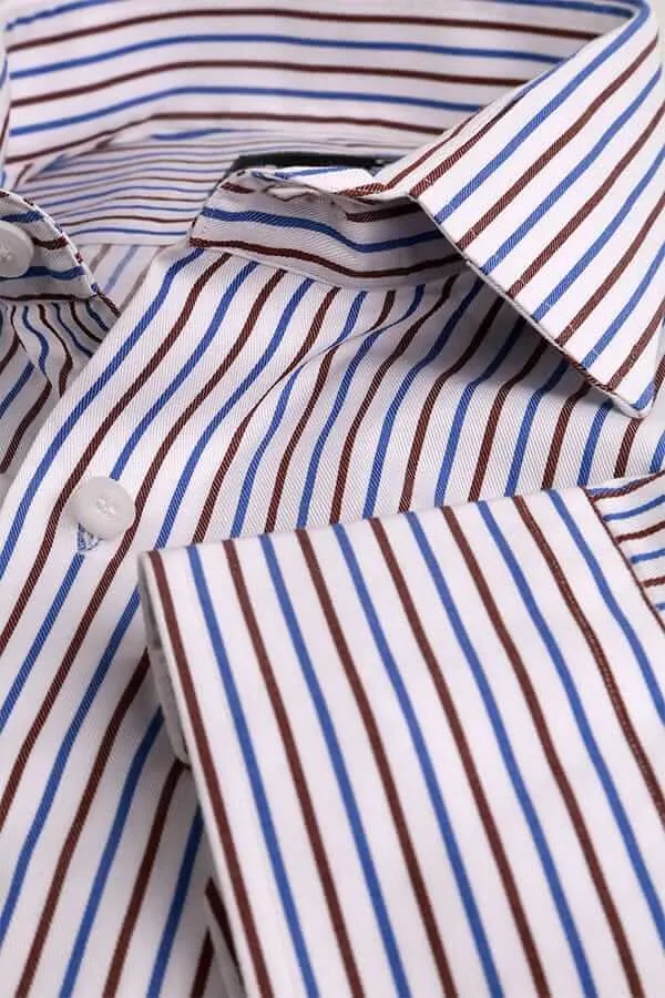 White with Blue Red Vertical Pinstripes Formal Shirt