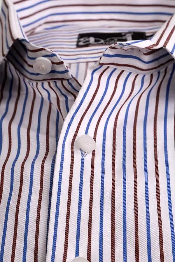 White with Blue Red Vertical Pinstripes Formal Shirt