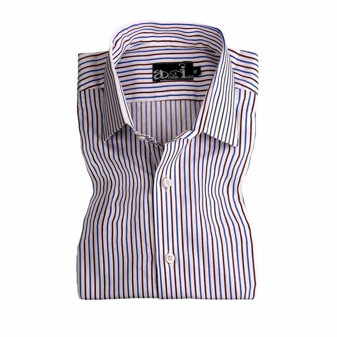 White with Blue Red Vertical Pinstripes Formal Shirt