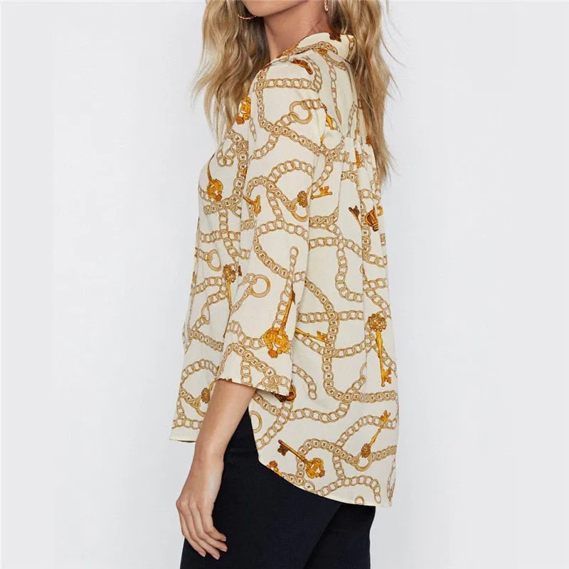 Women Blouses Chain Print Leisure Blouse