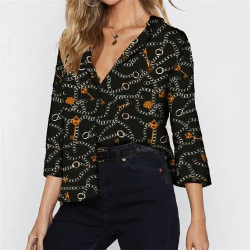 Women Blouses Chain Print Leisure Blouse