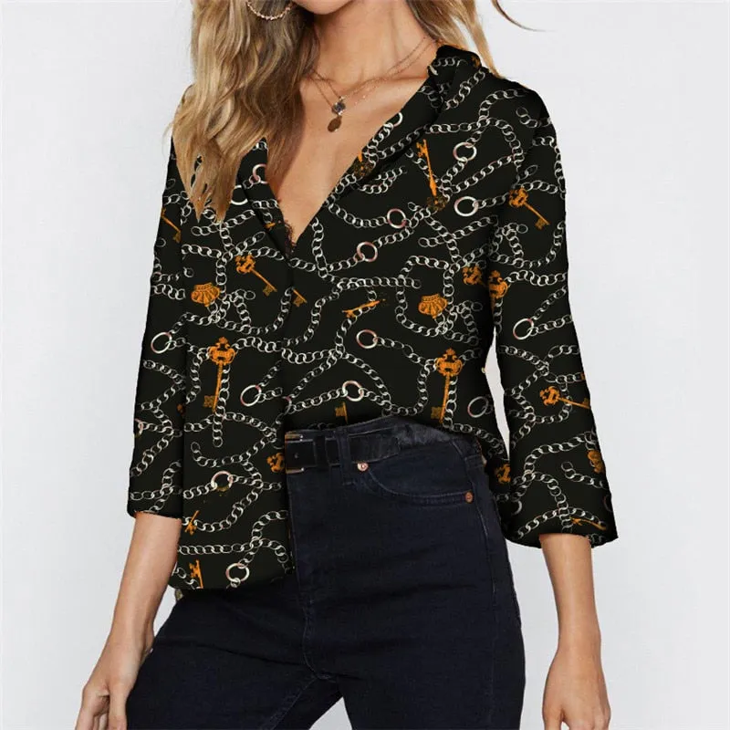 Women Blouses Chain Print Leisure Blouse