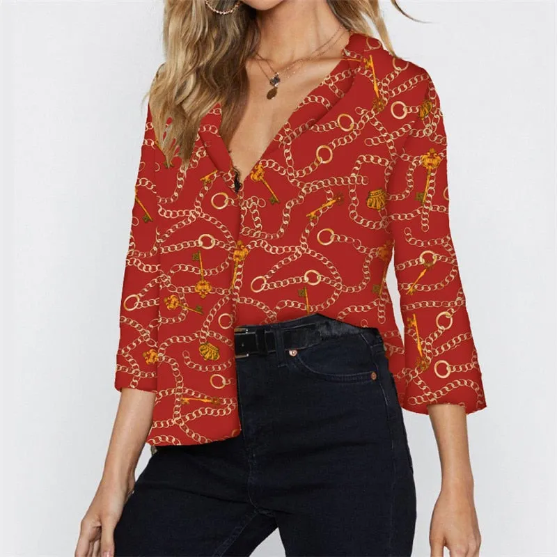 Women Blouses Chain Print Leisure Blouse