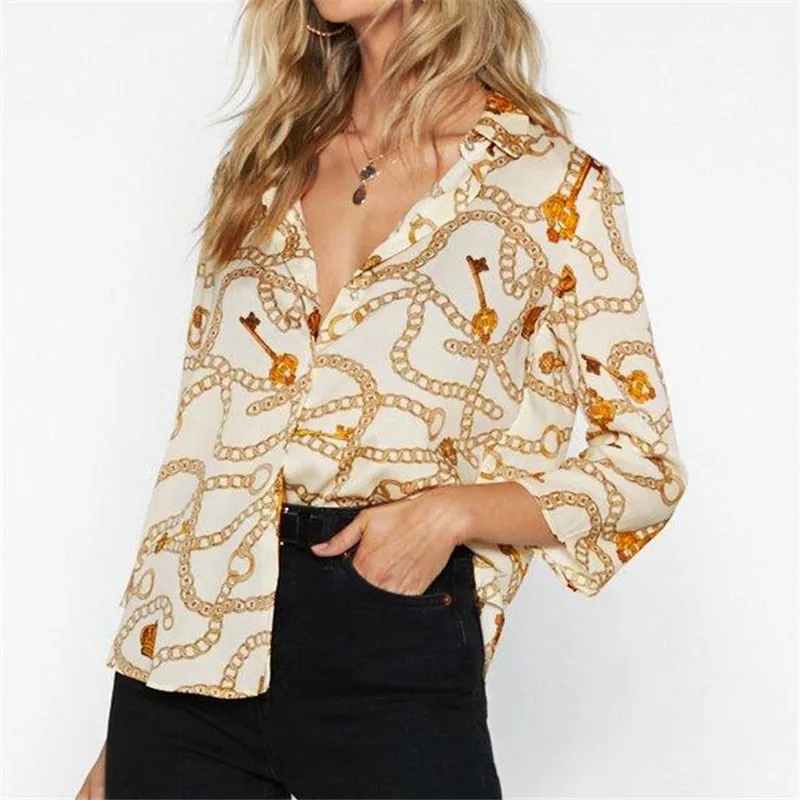 Women Blouses Chain Print Leisure Blouse
