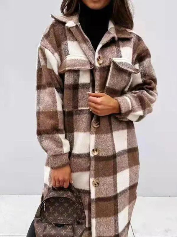 Women's Plaid Wool Trench Coat