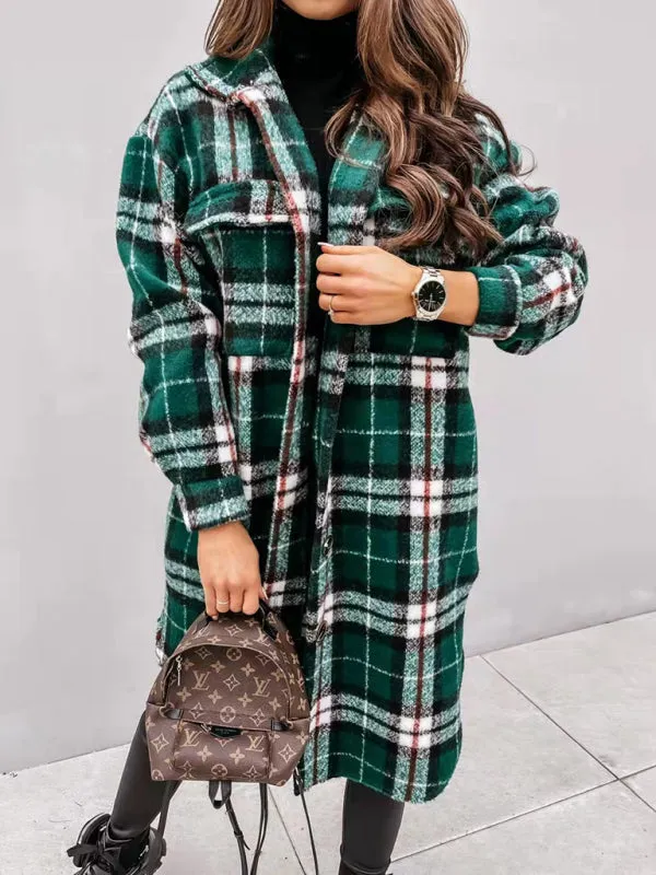 Women's Plaid Wool Trench Coat