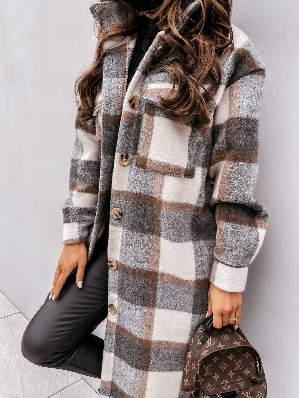 Women's Plaid Wool Trench Coat