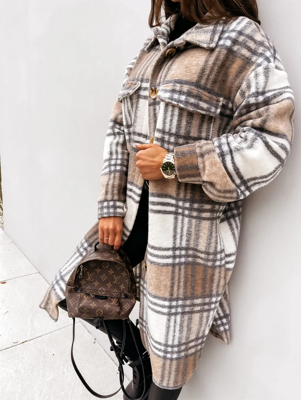 Women's Plaid Wool Trench Coat