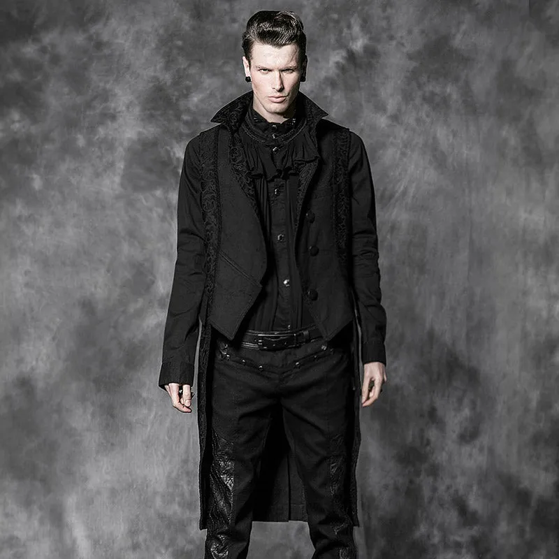 Y-505 black Sleeveless Long Gothic Trench Coats With Rose Pattern